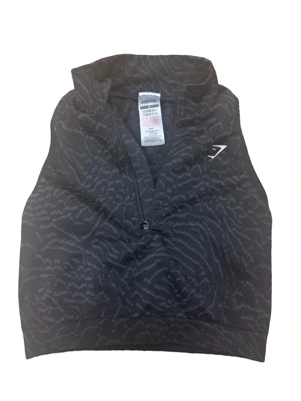 Gymshark Adapt Animal Seamless Crop Zip Sports Bra Tank Black Grey Size Small